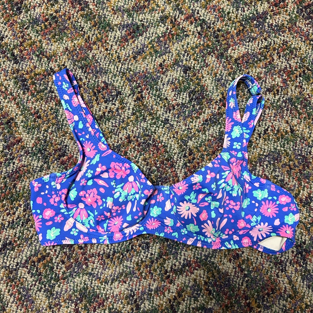 Floral Blue Underwire Bra - Bright Multicolor Flowers